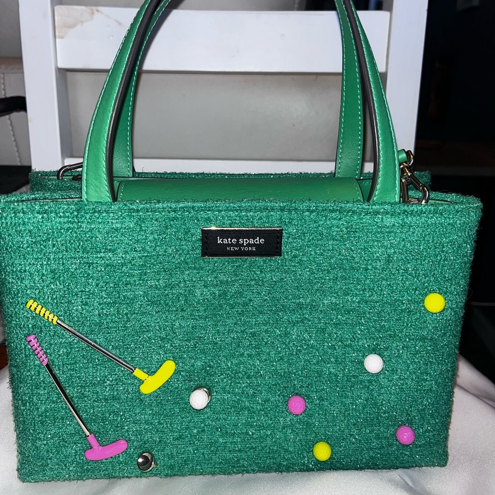 Kate Spade Green Satchel with Golf Theme 💕💕 w/ original dust bag
